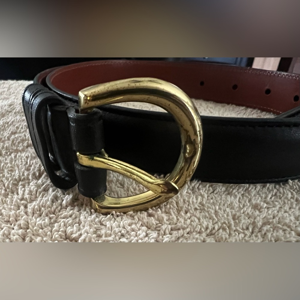 Coach Black Leather Belt with Gold Buckle Size 33 women’s
